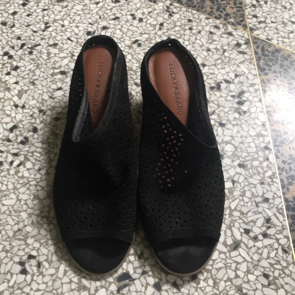 Black Open-Toe Block-Heel Mules